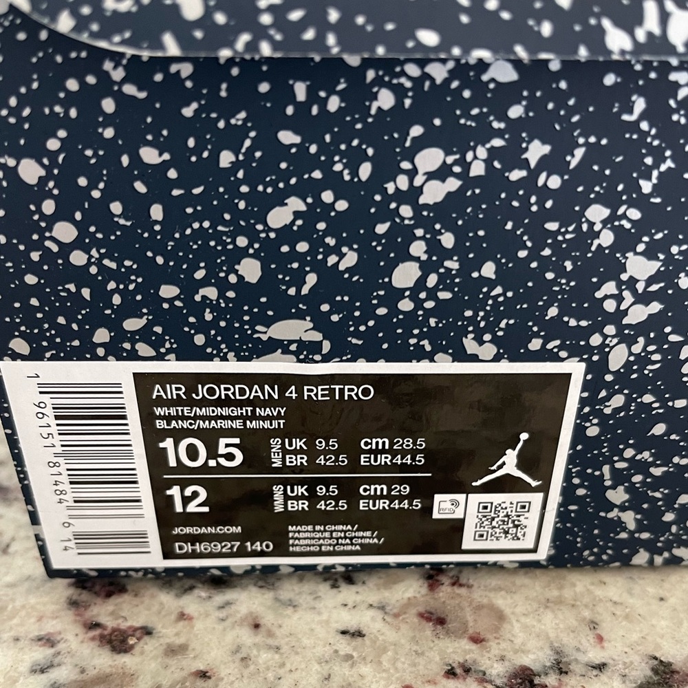 Air Jordan 4 Retro White/Midnight Navy - size 10.5 - Picture 6 of 8